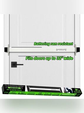 34” Doorricade Door Security Bar for inward opening doors up to 32″ wide  Silver